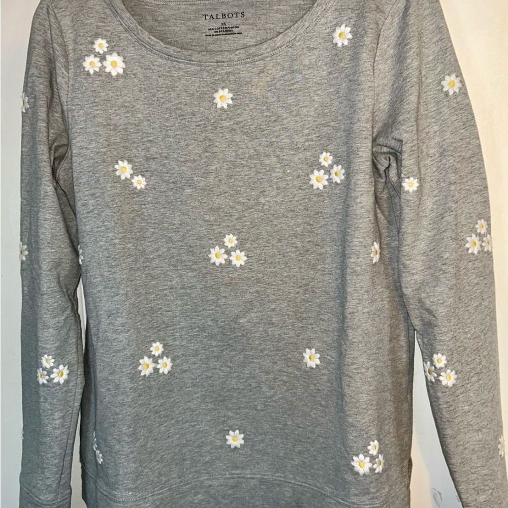 Talbots Gray Lightweight Daisy Sweatshirt XS